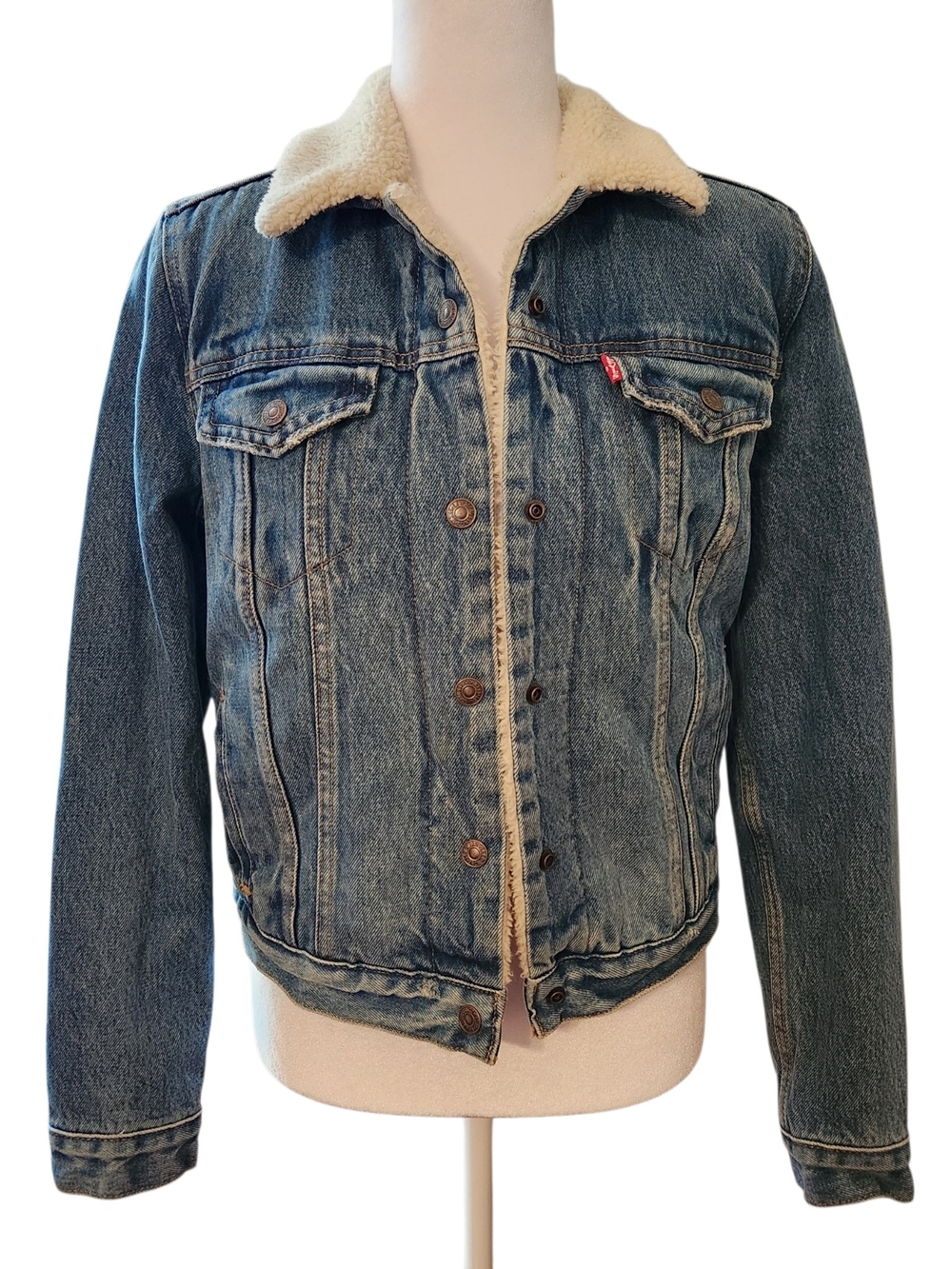 Levi’s Capital E Original  Sherpa-Lined Denim Trucker Jacket Coat Women's Size S